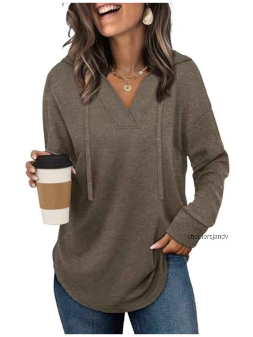 Oversized V Neck Hoodie Sweatshirt Tunic Long Sleeve Casual Fall Winter Top